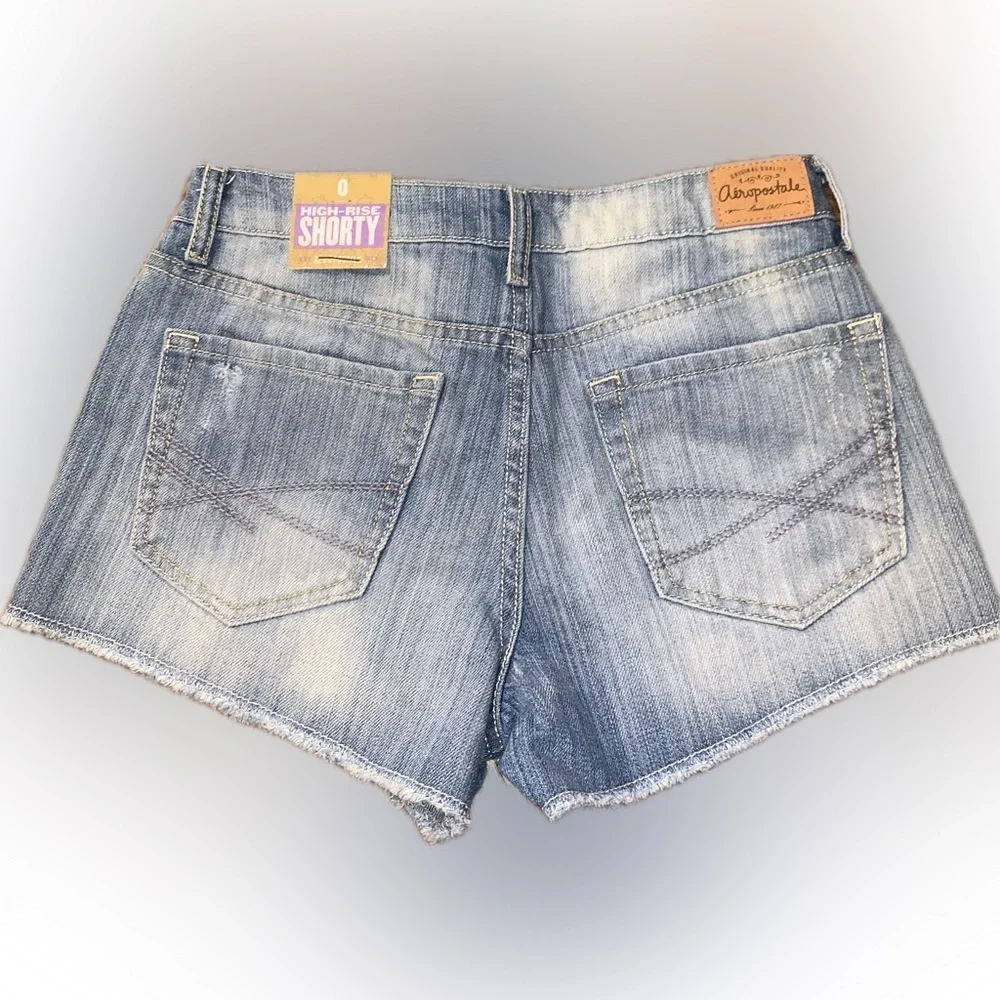 Aeropostale High Rise Shorty Blue Jean Denim Shorts Distressed Cut-Off NWT 0